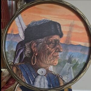 MCM Native American Vtg  Tray Art Indian Cheif Collectibpe